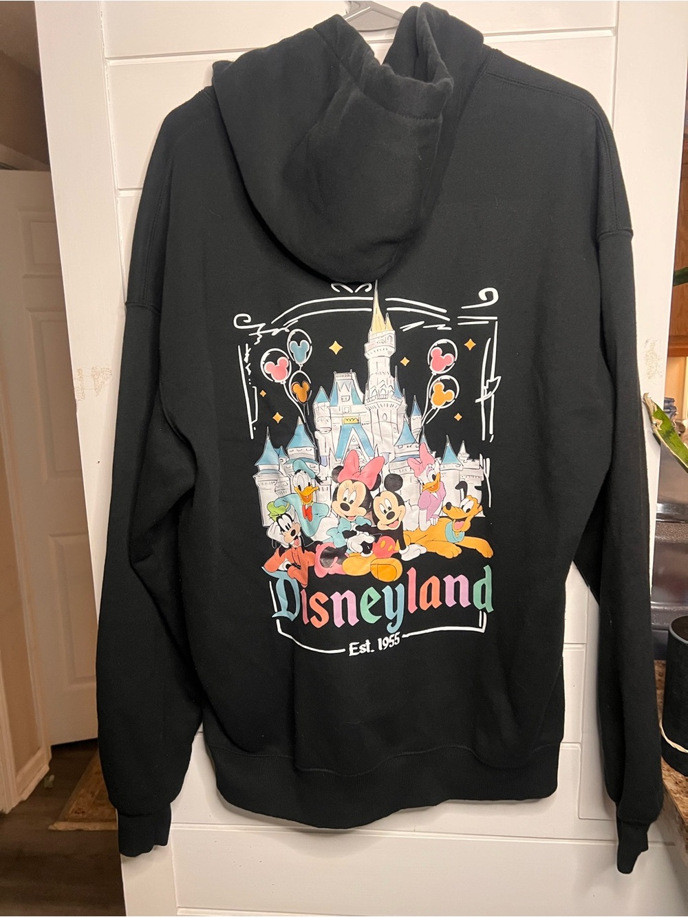 Disneyland Castle Resort Est 1955 Mickey & Friends Black Hoodie Sweatshirt - L